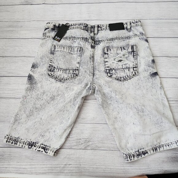 Men’s Distressed Gray Denim Shorts With Pink Paint Splatter Big and Tall - Picture 7 of 14